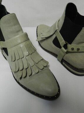 Freda Salvador Leather Fringe ankle pull-on boots Spain Women Sage Size Sz 7.5
